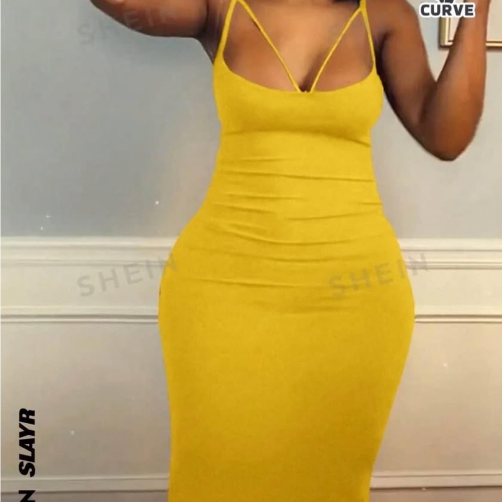 SHEIN Mustard Midi Dress